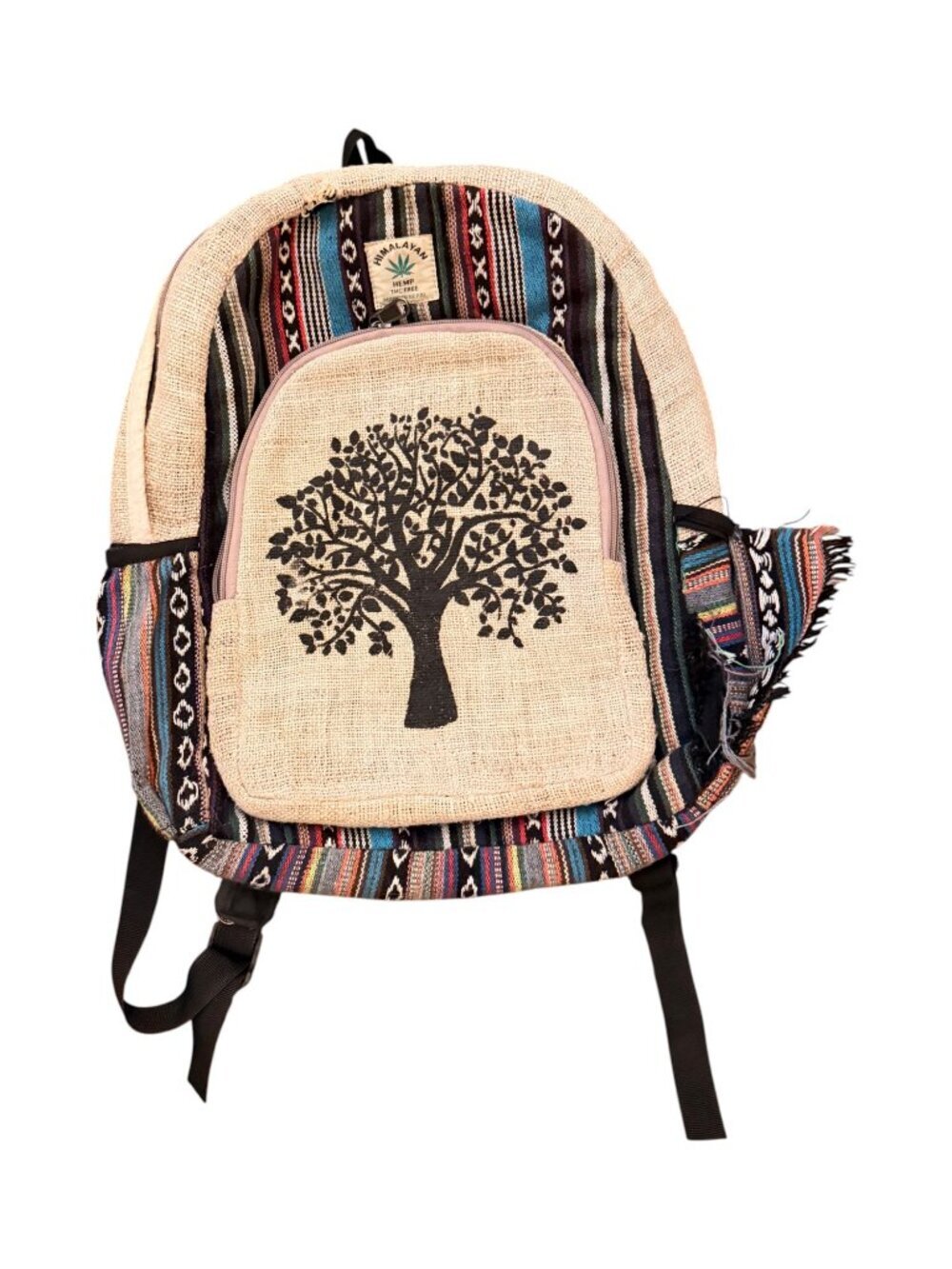Bohemian Striped Backpack with Tree Design